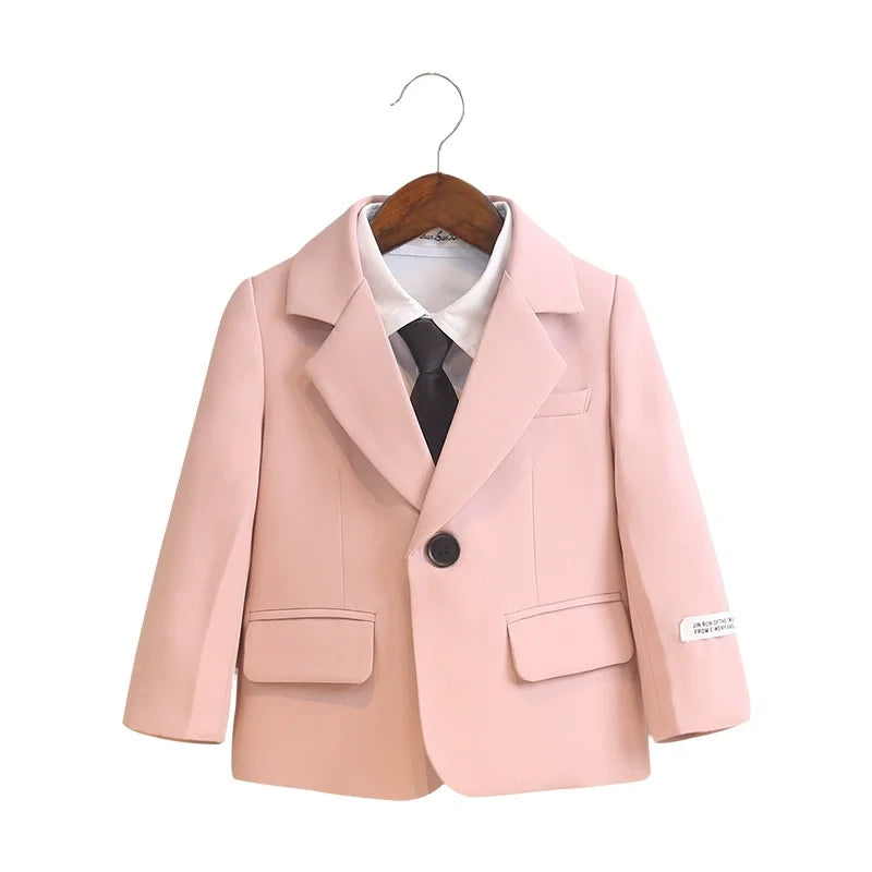 Children's Spring Autumn Piano Host Performance Costume Flower Girl Wedding Dress Kids Jacket Pants Necklace 3Pieces Suit Set