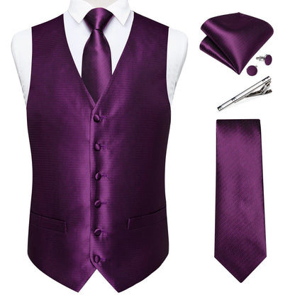 Men's Suit Vest Set with Tie, Handkerchief & Cufflinks for Wedding & Banquet