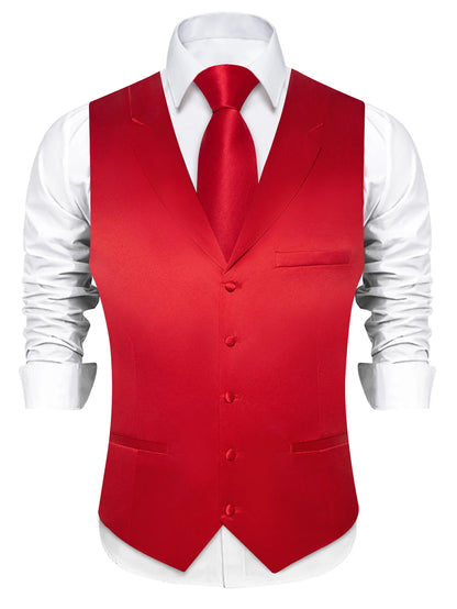Men's Suit Vest & Tie Set – Solid Color Satin Formal Waistcoat for Weddings and Business