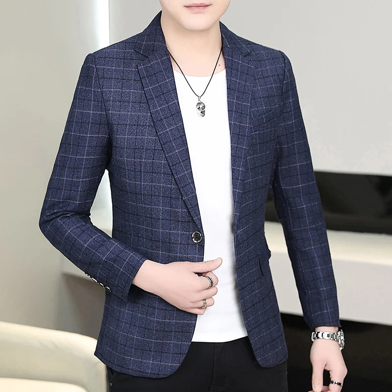 High-quality Men's Stylish and Trendy Business Checkered Single-Piece Western-Style Casual, Fashionable and Form-Fitting Small S