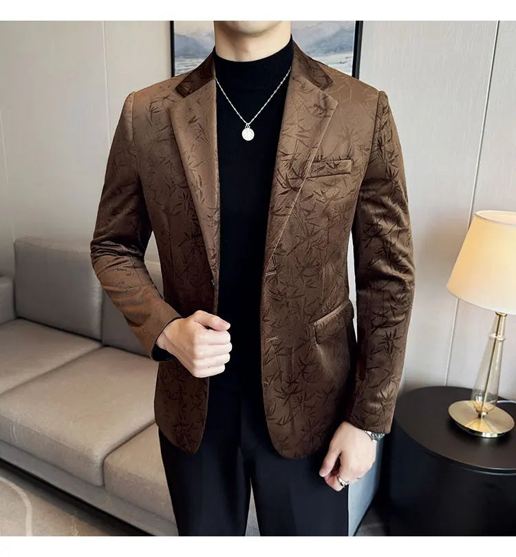British Style Velvet Men Blazers Autumn Winter Slim Fit Casual Business Suit Jackets Wedding Groom Banquet Formal Coats