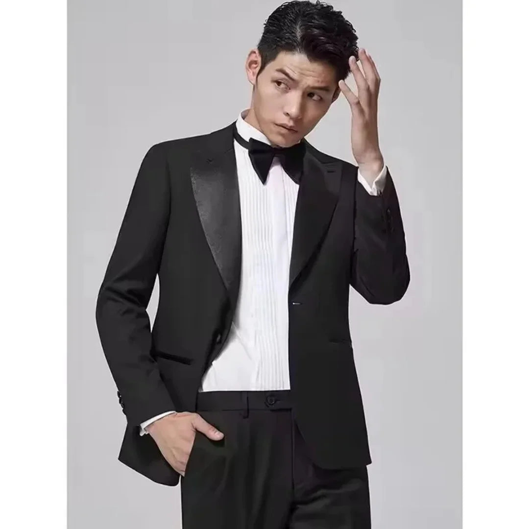 Men's Black Slim Fit 2-Piece Formal Suit Lapel Sports Jacket with Pants for Party Dance Business Wedding
