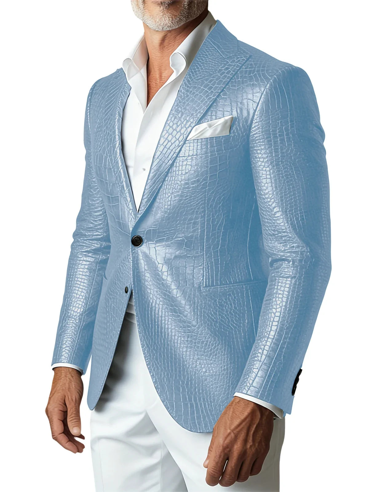 Men's Crocodile PU Leather Blazer Jacket Vintage Single Breasted Suit Coat Fashion Party Wedding Business Casual Outerwear