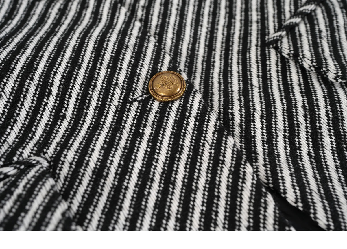 Women's Zebra Stripes Blazer Jacket Vintage Long Sleeve Outerwear Black Gothic Woolen Suit Coat Harajuku Y2k 2000s Clothes Autum