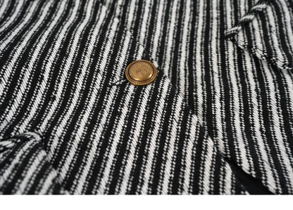 Women's Zebra Stripes Blazer Jacket Vintage Long Sleeve Outerwear Black Gothic Woolen Suit Coat Harajuku Y2k 2000s Clothes Autum