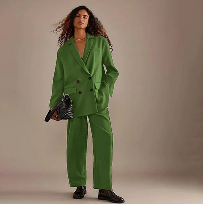 Leisure Brown Double Breasted Women Pants Set High-end Female Two Pieces(Jacket+Trousers)أطقم بناطيل