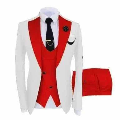 Ensemble de costume 3 pièces multicolore pour homme - Mariage, bal de promo, affaires - Coupe ajustée - Smoking de marié - Blazer style britannique