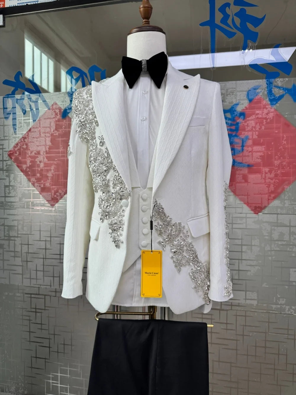 Opulent Crystal Men's Suits 2 Pieces Jacket Pants Wedding Groom Sets Premium Jacquard Suit Set For Men Banquet Party Outfit