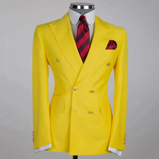 1 Piece Yellow With Lapel Double Button For Wedding Business Banquet Party Casual Daily Work Set Jacket