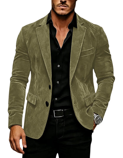 Vintage Men's Suede Blazer Slim Fit 2 Button Notched Lapel Casual Suit Jacket Formal Business Tuxedo Wedding Party Daily Wear