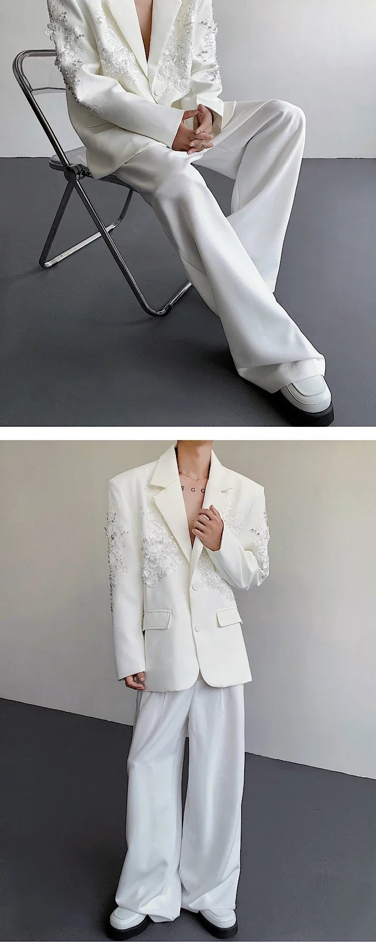 Trend Men's Formal Dress, Wedding Suit Jacket Sequined Embroidered Casual Suit Jacket Celebrity Stage Performance Costumes
