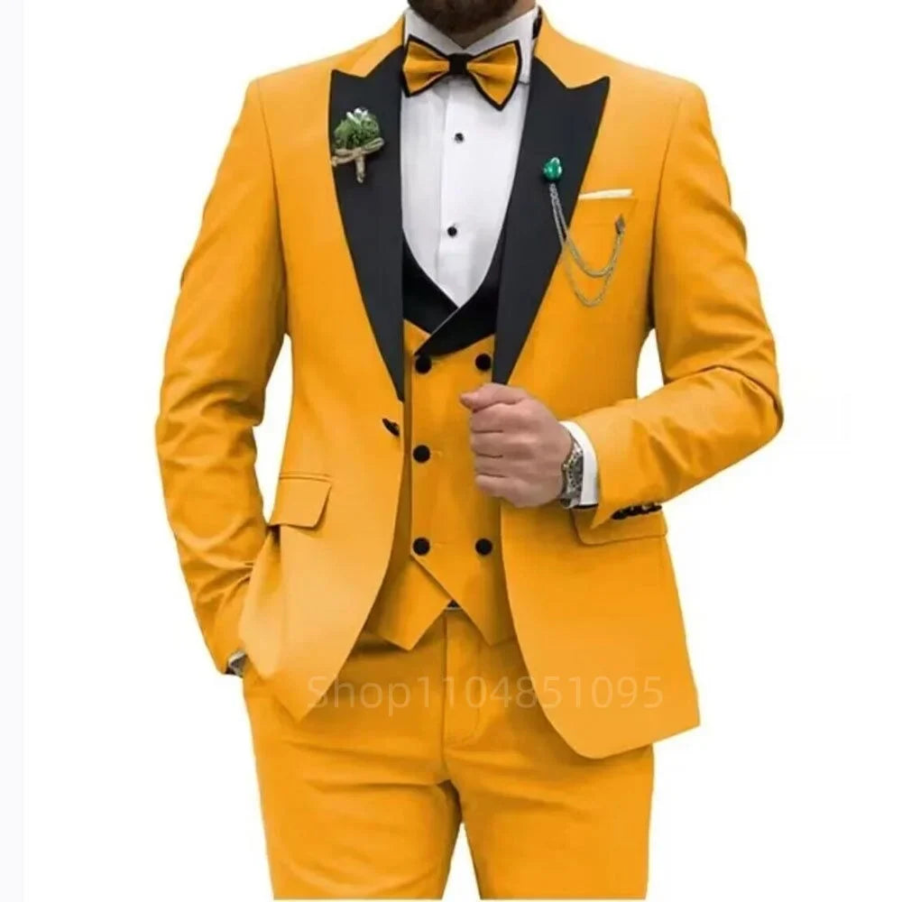 3 Pieces Wedding Men's Suits Formal Groom Tuxedo Slim Fit Business Casual Double Breasted Blazer Vest Pants Set for Party