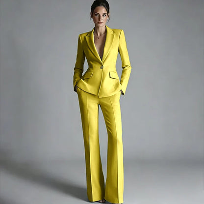 Elegant Women's One-Button Jacket+Pants Suit Set Classic Pink Peaked Lapel 2 Piece Formal Business Wedding Guest Outfit
