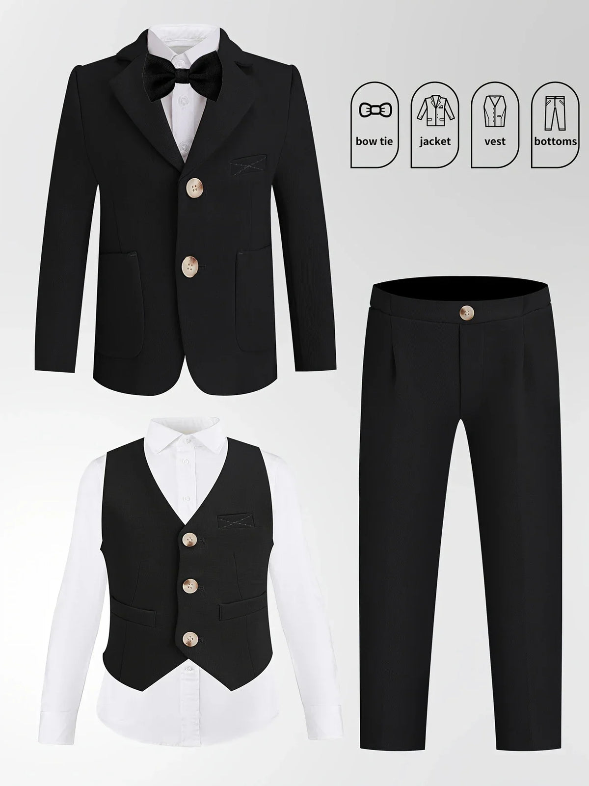 Boys Pink Spring 4Pieces/Set Blazer Vest Pants Bowtie Wedding Dress Kids Formal Photography Suit Children Performance Costume