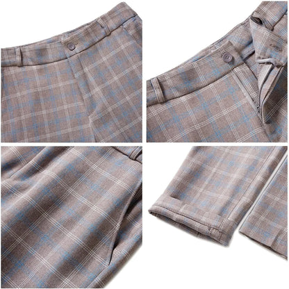 Plaid Women Suits Office Sets 2023 Vintage Long Sleeve Single Button Silm Blazers Chic High Waist Casual Pants Suits