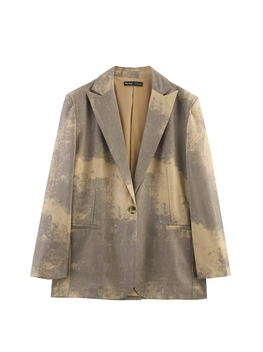 Women Khaki Blazer Jacket Vintage Outerwear Single Breasted Long Sleeve Oversize Suit Coat Harajuku Y2k 2000s Spring Autum 2025