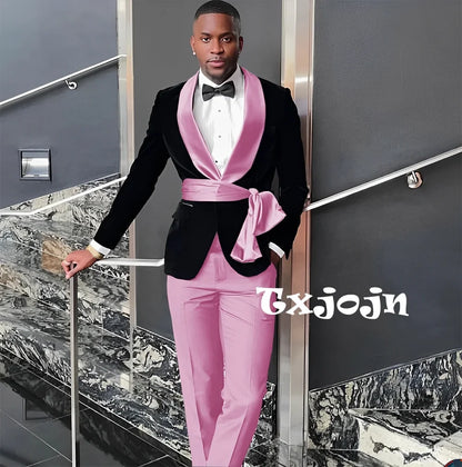 New Arrival Fashion Velvet Men's Suits 2 Pieces Wedding Groom Tuxedo Elegant Handsome Suit Set For Men Birthday Party Customized