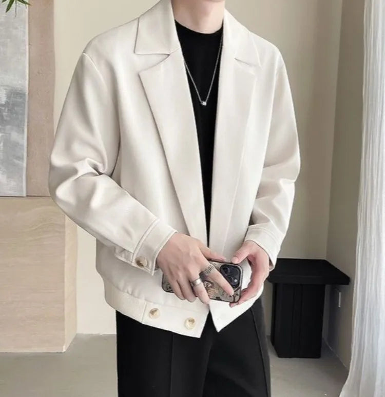 TikTok Trend Men's Autumn Designer Cropped Blazer High-End Casual Jacket Fashion Short Suit Outerwear