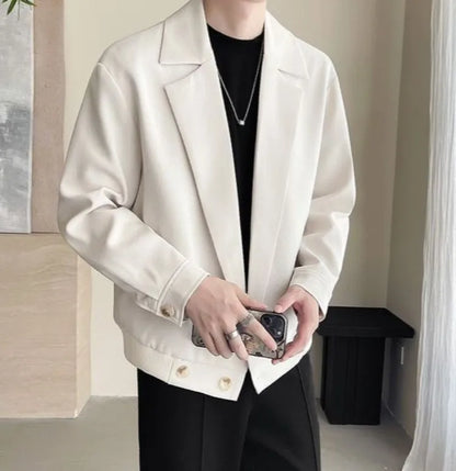 TikTok Trend Men's Autumn Designer Cropped Blazer High-End Casual Jacket Fashion Short Suit Outerwear