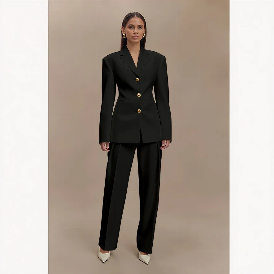 Dark Blue Women Suits Customized Slim Fitted Single-breasted Two Pieces(Jacket+Trousers) Ladies Formal Party Wedding Set