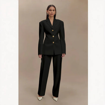 Dark Blue Women Suits Customized Slim Fitted Single-breasted Two Pieces(Jacket+Trousers) Ladies Formal Party Wedding Set