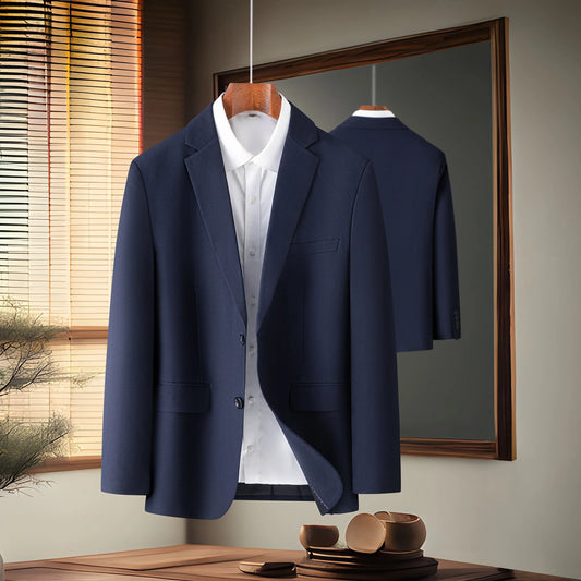 2024 Men's Fine Solid Color Business Suit Coat - Fashionable Gray Black Navy Blue Single-breasted Casual Work Leisure Jacket
