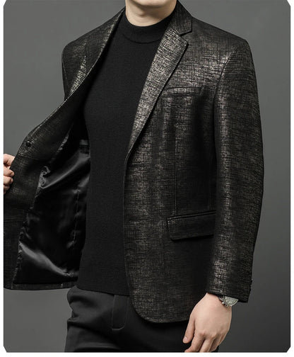 2024 High-end Men's Fashion Handsome Spring and Autumn Leather Printed Men's Suit Business Casual Coat  Men Leather Jacket  Suit
