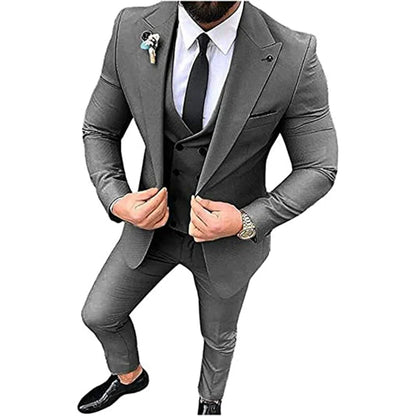 Beige Men's Suits Groom Tuxedos Slim Fit Business Casual Peak Lapel 3 Piece Suit Set Costume Homme (jacket+pants+vest)