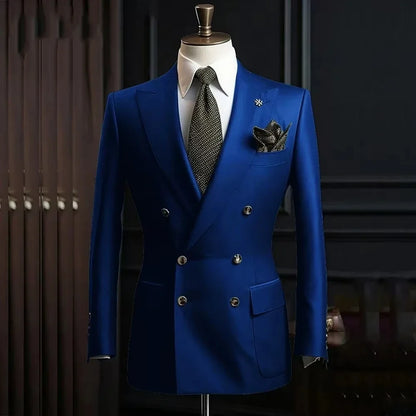 Lavender Slim Fit Blazer for Men Peak Lapel Double Breasted Elegant Smoking Jacket Blazer for Wedding Business Banquet One Coat