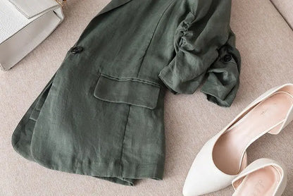 Women's Linen Blazer Casual Slim Fit Single Button Notched Lapel Lightweight Suit Jacket
