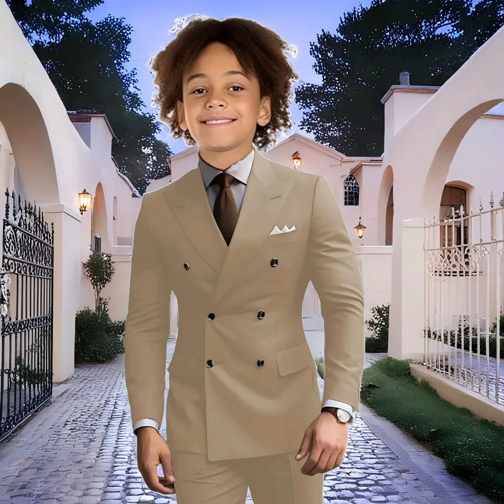 Fashion Light Grey Boy Suit Wedding Tuxedo Double Breasted Formal Child Jacket 2 Piece Blazer Pants costume enfant garçon