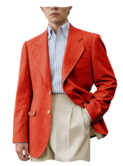 Men's Linen Blend Blazer – Single Breasted Casual Business Jacket for Office & Summer Occasions