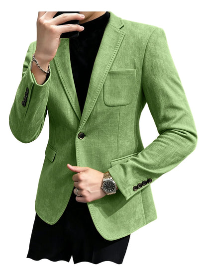 Cotton Linen Blend Men Suit Blazer Slim Fit Breathable Soft Man Jacket For Business Wedding Office Daily Vacation Outdoor Coat