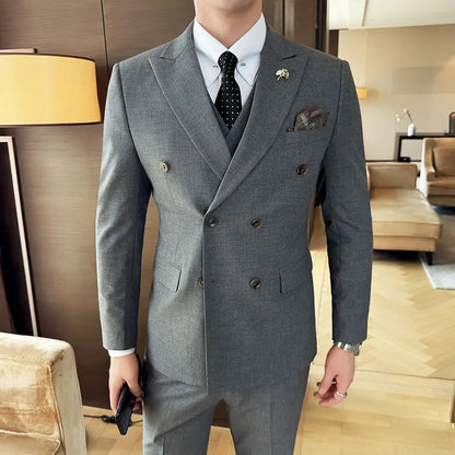 Autumn and winter high-end men's fashionable and stylish suit set, groom's wedding dress three-piece set, Korean-style slimming
