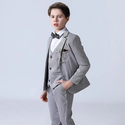 Big Teenager Tuxedo Dress Children Dance Costume Flower Boy Wedding Suit Kids Formal Jacket Vest Pants 3PCS Party Photograph Set