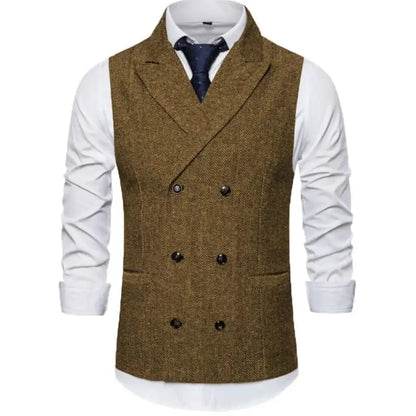Men's Vest Double Breasted Herringbone Waistcoat for Weddings & Business Formal