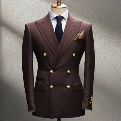 Blue Men's Suit Jacket Slimming Fashion Blazer Double Row Metal Buckle Men's Top Coat for Business Banquet Wedding