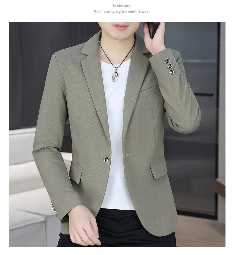 Men's Autumn New Style Slim Fit Pure Color Korean Fashion Administrative Little Suit Jacket Trendy Versatile Top Coat