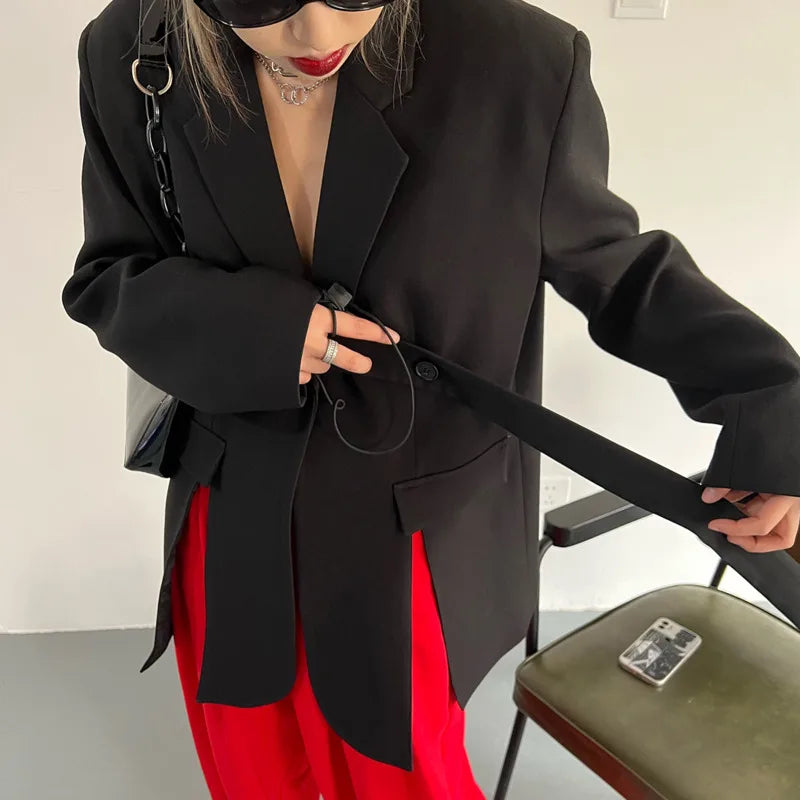 Spring Autumn New Women Blazer Niche Design Split Hem Ribbon Elegant Casual Fashion Chic Jacket High-end Trend Coat HK17058