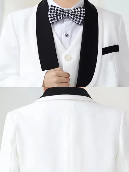 Kids 5Pieces Suit Set With Jacket Vest Pants Bowtie Brooch Boys Birthday Wedding Party Dress Children's Performance Costume