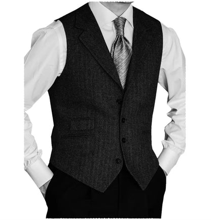 Men's Herringbone Vest – Slim Fit Tailored Collar Waistcoat for Men – Smart Casual & Wedding