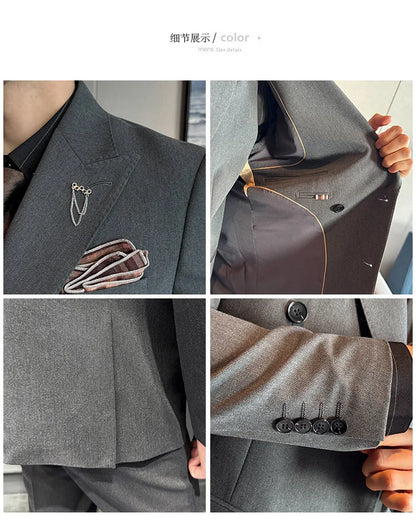 Brand Two-piece Suit for Men British Style Double Breasted Casual Business Suit Blazer Trousers Office Party Prom Wedding Suits