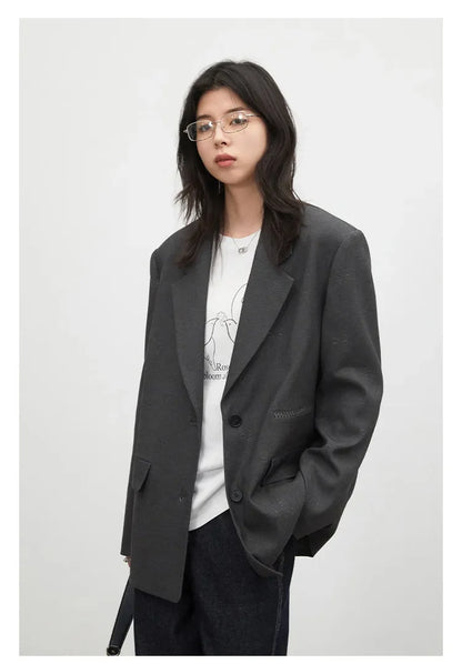 Fashion Women Blazers Loose Casual Design Bow Embossed Office Ladies Suit Jacket Gray Spring Autumn 2026 Female Coat