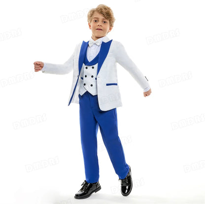 Boys Suit Set 4 Piece Kids Formal Tuxedo Paisley Blazer Vest Pants for Wedding