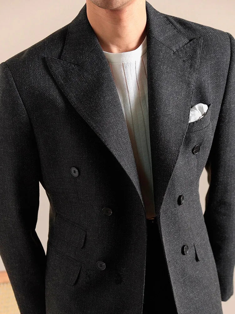 Business Men Work Two Piece Set Double Breasted Blazer Jacket Suit Matching Sets Slim Fit Autumn New Office Man Outfits Suits