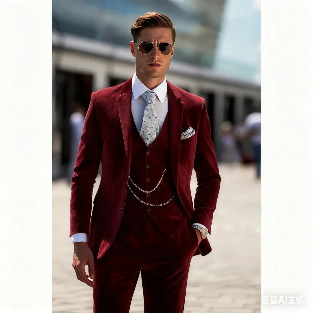 Vestido De Casamento Masculino Único Breasted Slim Fit, Terno Azul Céu, Jaqueta De Lapela, Calças, Colete, Elegante, 3 Peças