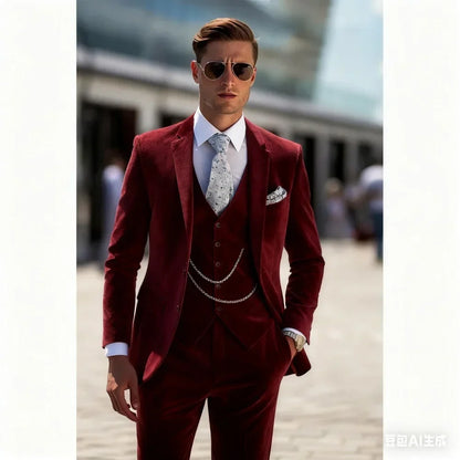Vestido De Casamento Masculino Único Breasted Slim Fit, Terno Azul Céu, Jaqueta De Lapela, Calças, Colete, Elegante, 3 Peças
