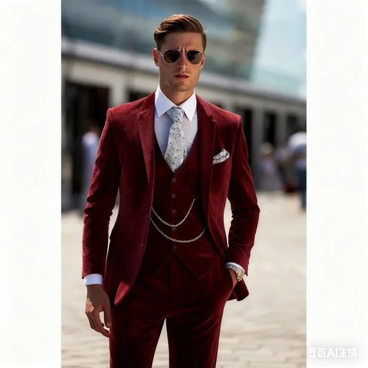 Vestido De Casamento Masculino Único Breasted Slim Fit, Terno Azul Céu, Jaqueta De Lapela, Calças, Colete, Elegante, 3 Peças