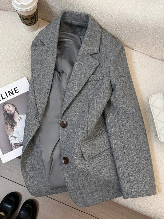 Spring Autumn Women suit jacket coat grey temperament Elegant blazers Retro Commuting Casual Top Female Single Breasted clothes