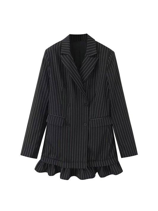 Women Black Gothic Striped Blazer Jacket Vintage Outerwear Harajuku Y2k 2000s Single Breasted Long Sleeve Suit Coat Clothes 2025
